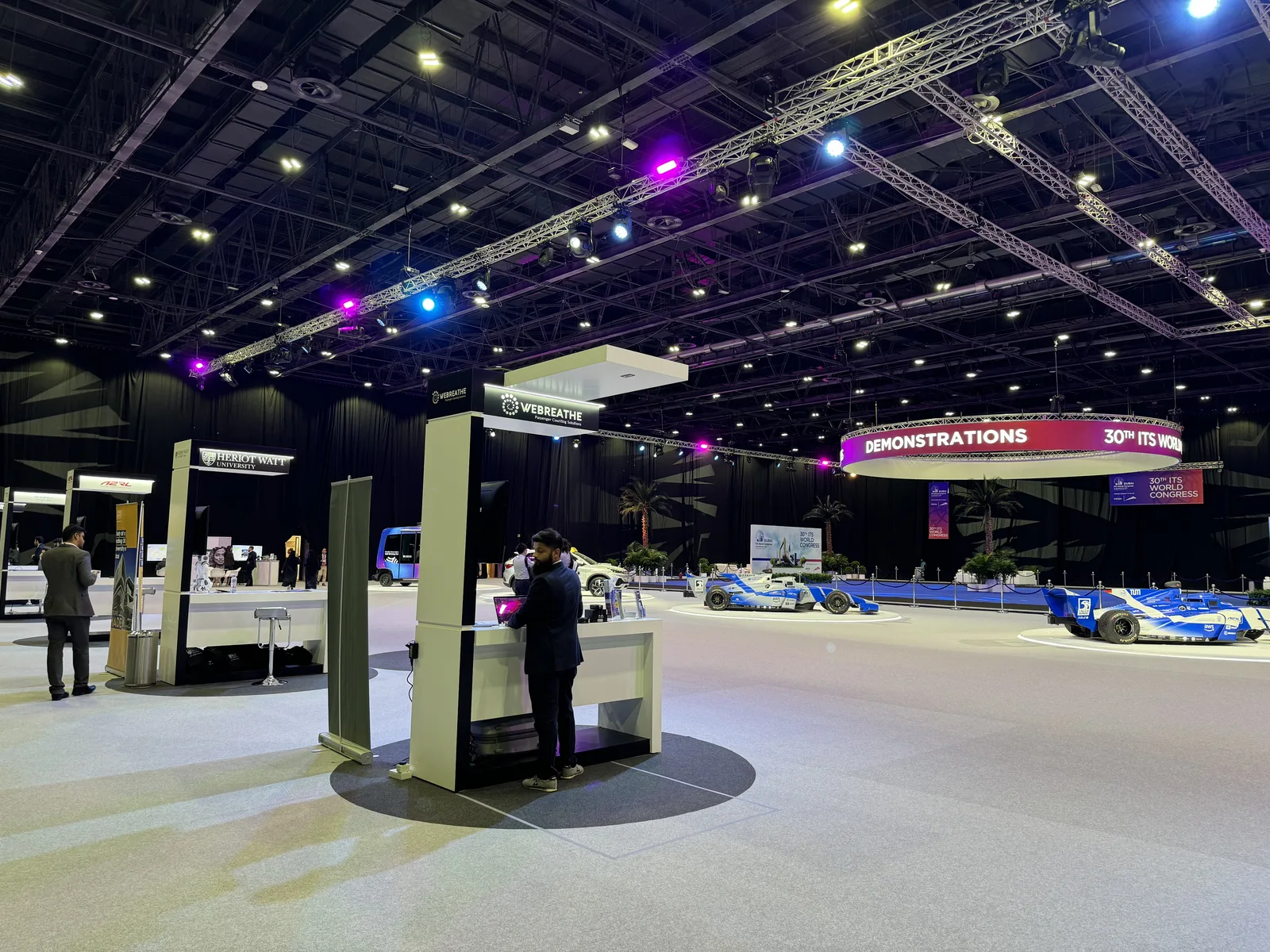 Demonstration area at ITS World Congress Dubai with a WEBREATHE exhibition kiosk